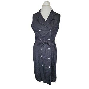 2000s Y2K Womens Medium Shirt Dress Linen Blend‎ Black Button Up Sleeveless